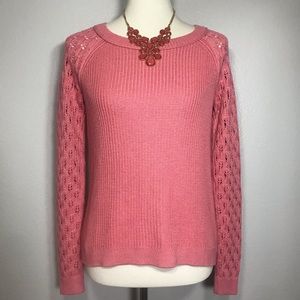 ANN TAYLOR LOFT Women's Coral Oversized Knit Sweater Back Button Up Size…